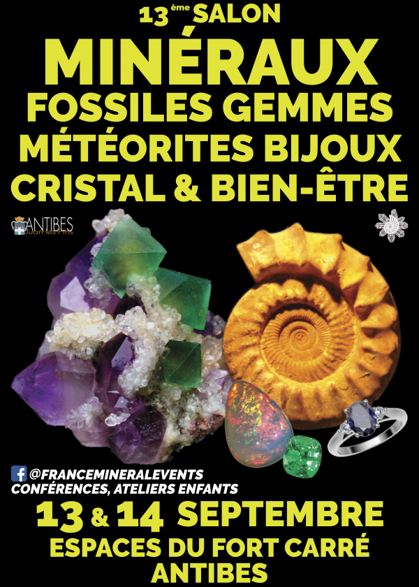 13e MinéralEvent-tentoonstelling in Antibes - Mineralen, fossielen, edelstenen, sieraden, kristal en welzijn 13e MinéralEvent-tentoonstelling in Antibes - Mineralen, fossielen, edelstenen, sieraden, kristal en welzijn