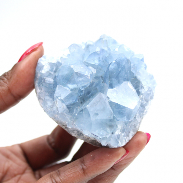 Blauwe celestiet kristalblok uit Madagaskar