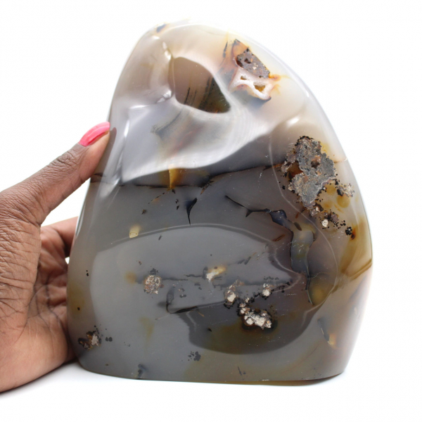 Gepolijste carneool, groot rood-oranje mineraal ornament, Madagaskar