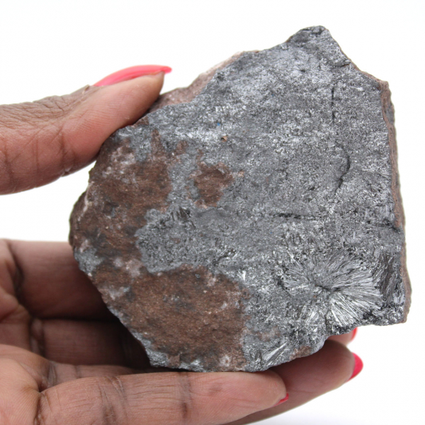 Gekristalliseerd pyrolusiet op matrix, mineraal uit Marokko