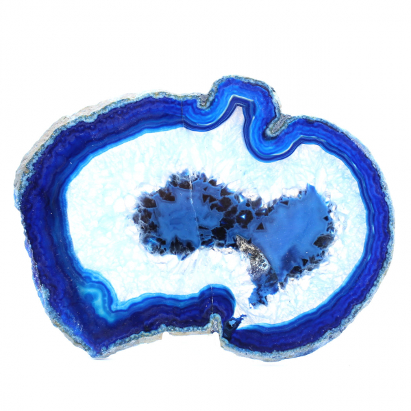 Blauwe agaatschijfjes, gepolijst voor wetenschappelijke decoratie.