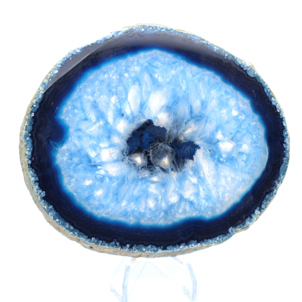 Plakje blauwe agaat uit Brazilië voor mineralenverzameling