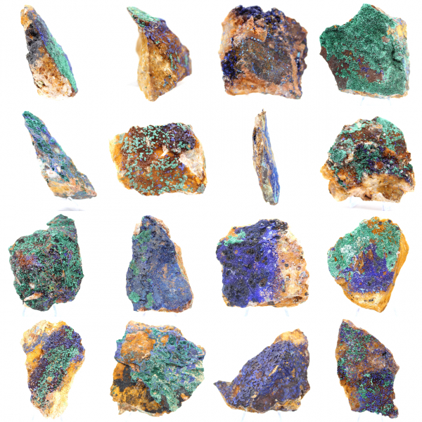 Ruwe mineralen: azuriet en malachiet