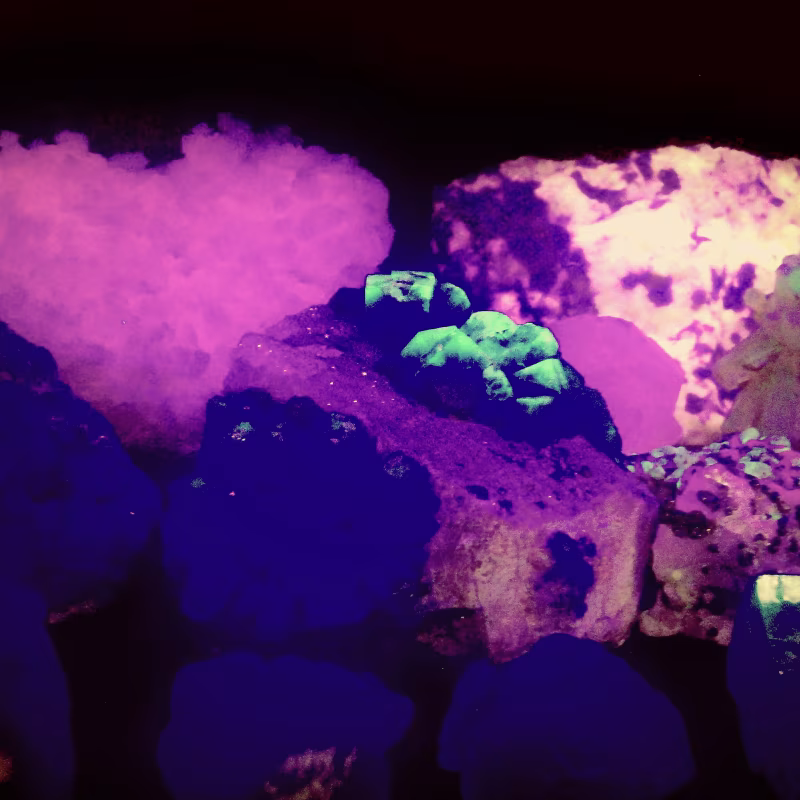Fluorescerende mineralen: wanneer stenen in het donker oplichten Different fluorescent minerals