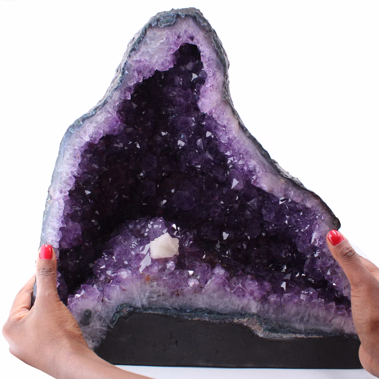 Amethist geode met calcietkristal