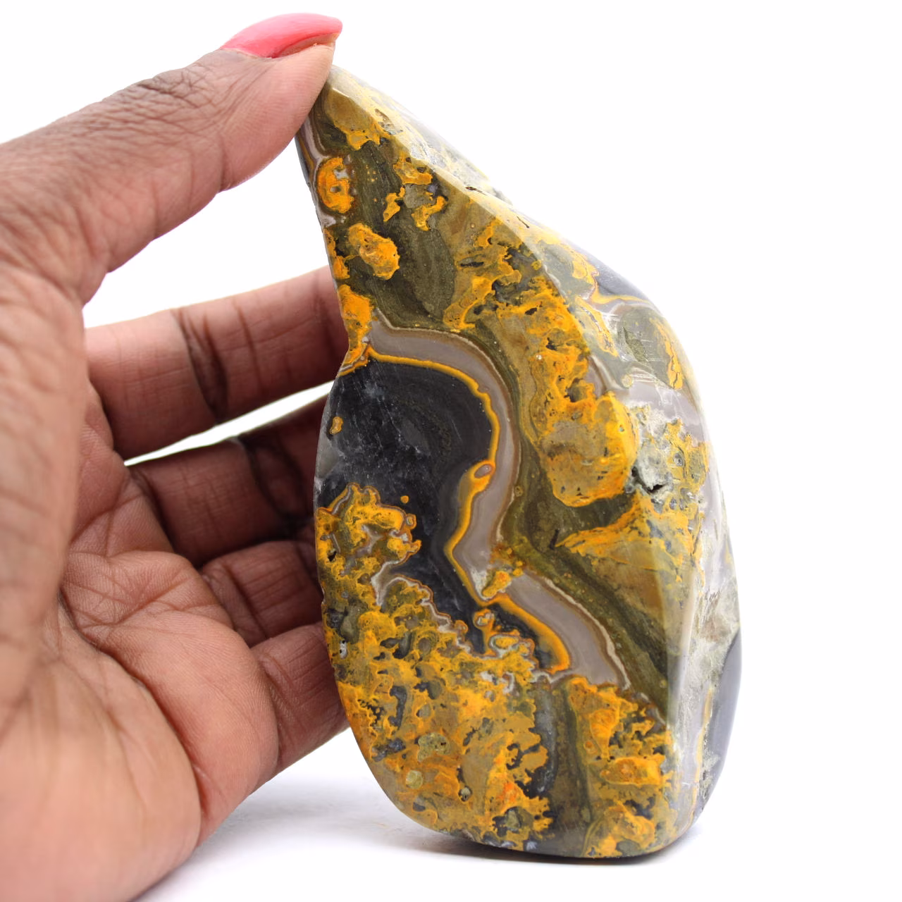 Gepolijste hommeljaspis: Mineralogisch exemplaar uit Indonesië