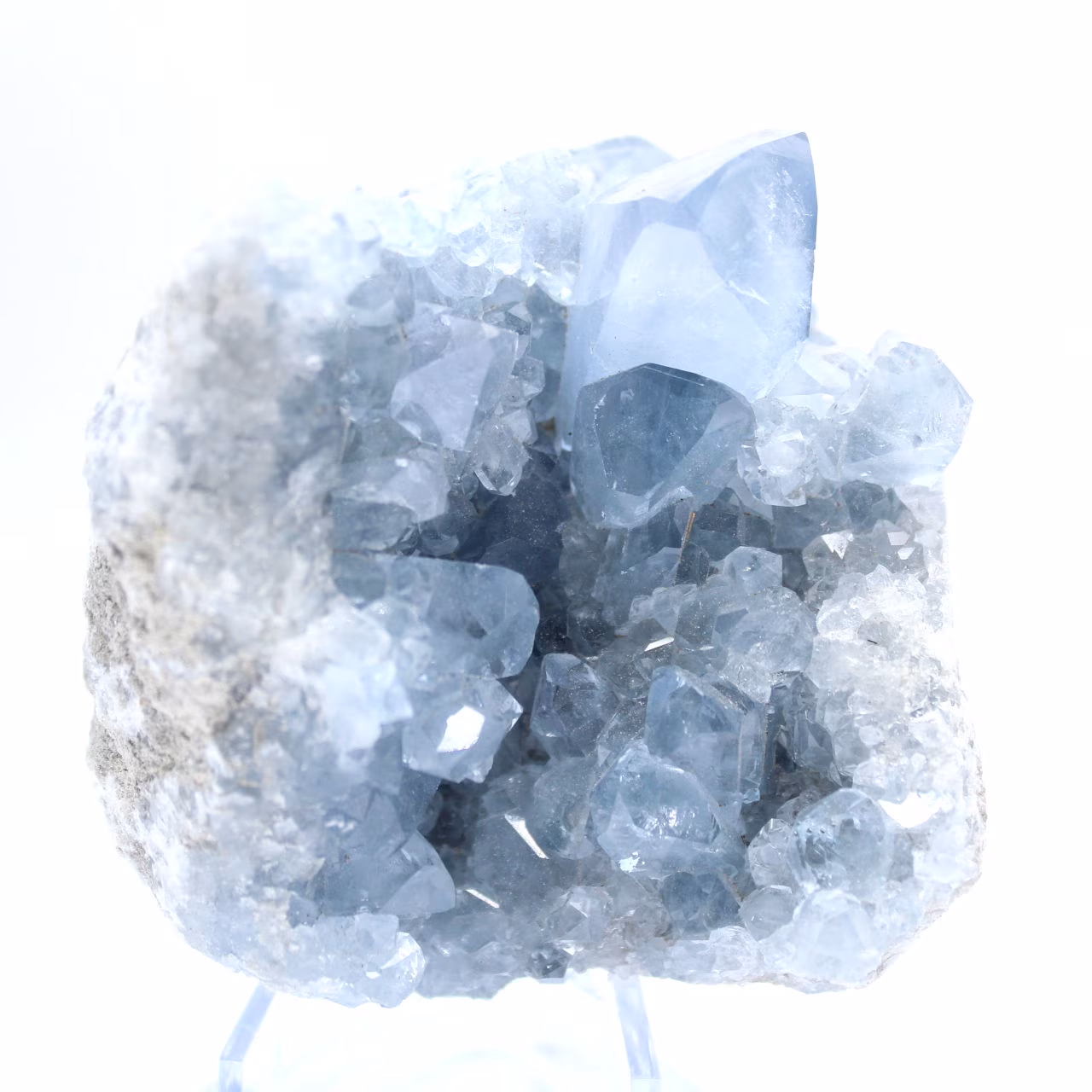 Blauwe celestien-exemplaar met glanzende kristallen