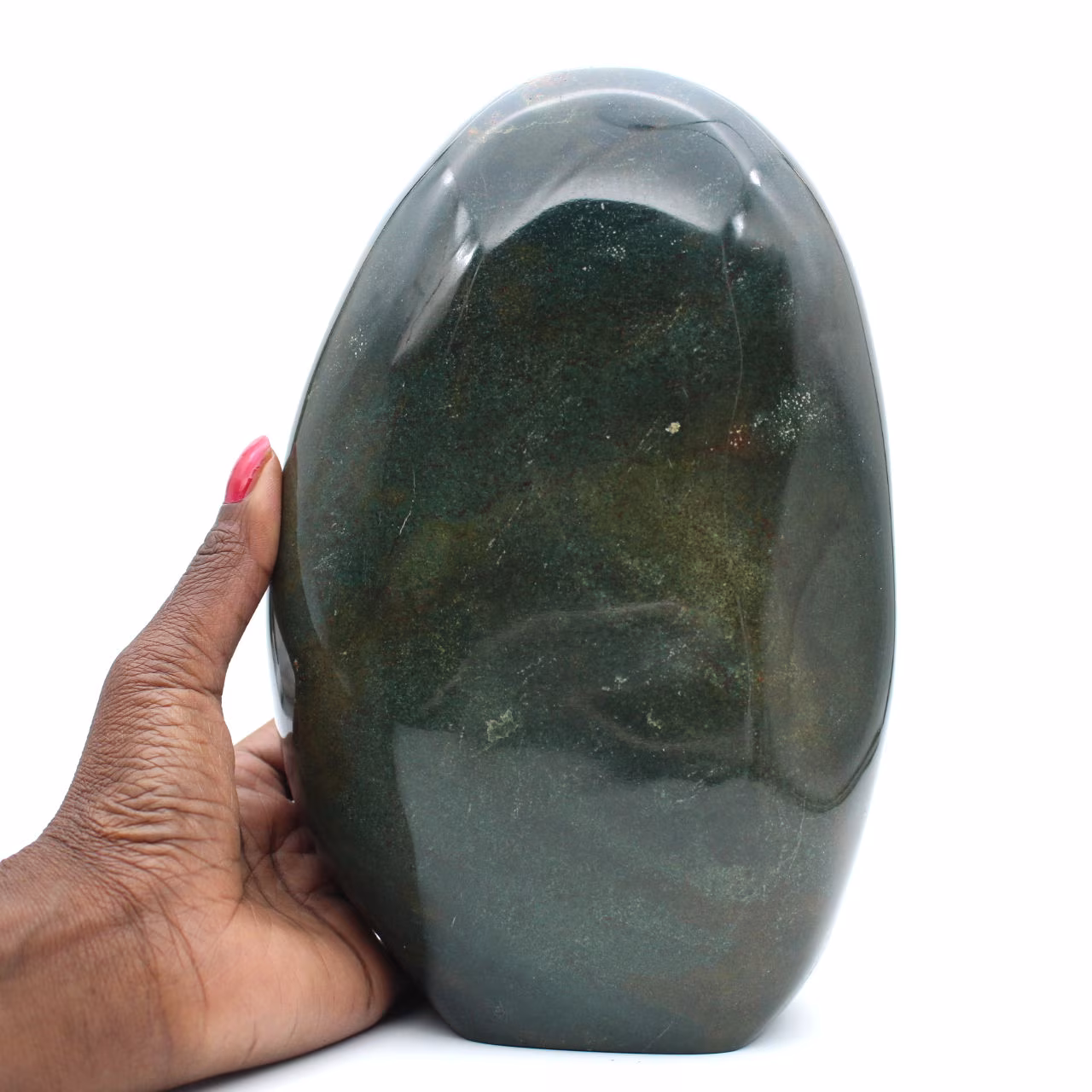 Grote gepolijste groene jaspissteen, mineraalmonster, Madagaskar
