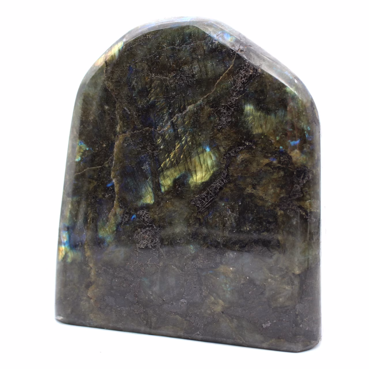 Gepolijste labradoriet uit Madagaskar, decoratief exemplaar.