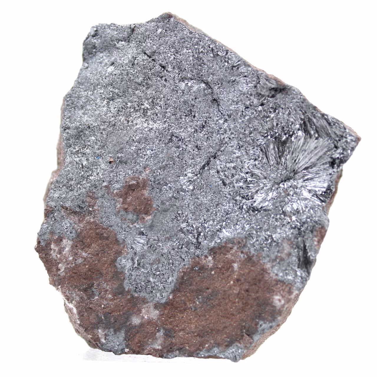 Gekristalliseerd pyrolusiet op matrix, mineraal uit Marokko