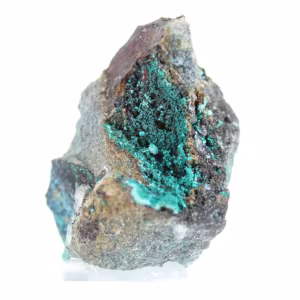 Ruwe groene brochantietmineraal uit Chili op ganggesteente.