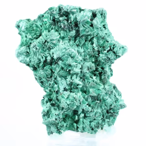 Vezelige malachiet met platte vorm uit DRC, decoratief mineraal op voet