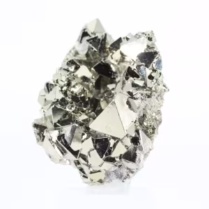 Octaëdrische pyriet uit Peru – Kristallisatie op een acrylbasis