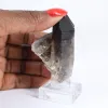 Mini morionkwartskristal uit Brazilië, zwarte steen op voet - 1